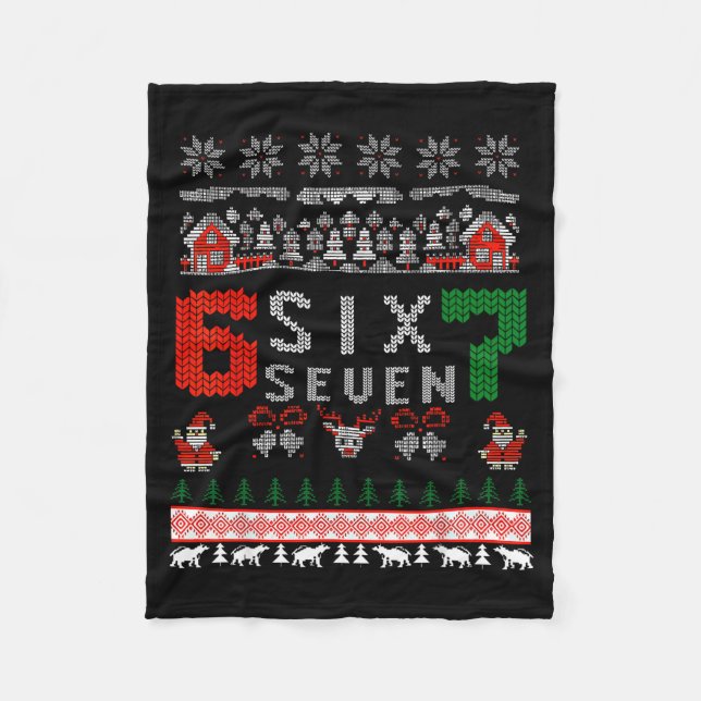 67 Meme Six Seven Christmas Ugly Sweater For Kids  Fleece Blanket (Front)
