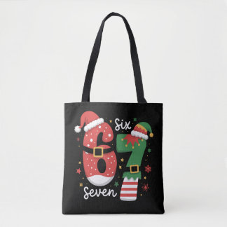 67 Meme Six Seven Elf Christmas Santa Hat Tote Bag