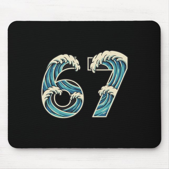 67 Meme Six Seven Gen Alpha Slang Wave Surfing Wat Mouse Mat (Front)