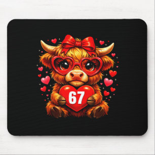 67 Meme Six Seven Highland Cow Valentine Love Cute Mouse Mat