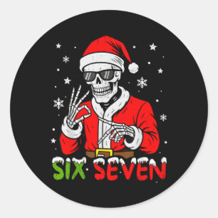 67 Meme Six Seven Skeleton Santa Funny Christmas G Classic Round Sticker