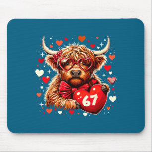67 Meme Six Seven Valentine Highland Cow Cute Love Mouse Mat