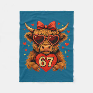 67 Meme Six Seven Valentine Highland Cow Love Cute Fleece Blanket