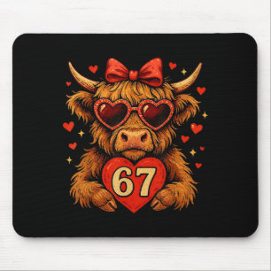 67 Meme Six Seven Valentine Highland Cow Love Cute Mouse Mat