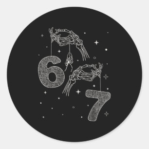 67 Meme Skeleton Hand Funny Halloween Six Seven Te Classic Round Sticker