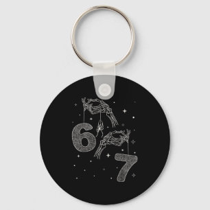 67 Meme Skeleton Hand Funny Halloween Six Seven Te Key Ring