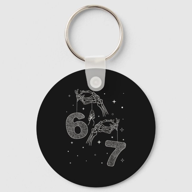 67 Meme Skeleton Hand Funny Halloween Six Seven Te Key Ring (Front)