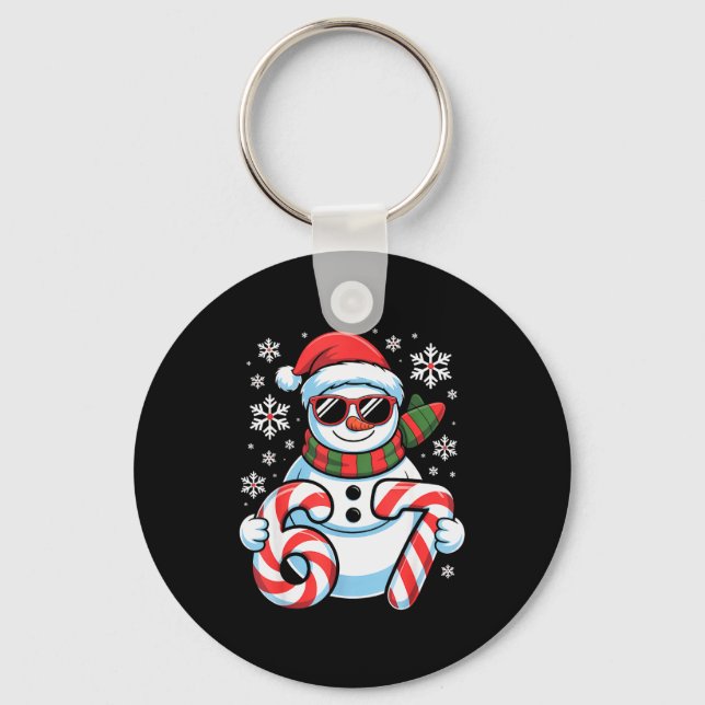 67 Meme Snowman Brainrot Funny Christmas Kids Boys Key Ring (Front)