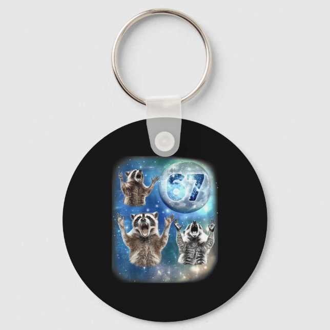 67 Meme Three Racoon Howling At The Moon 67  Key Ring (Front)
