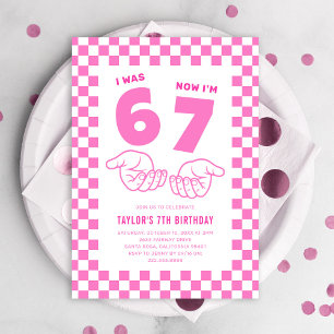 67 Meme Trend Pink Kids 7th Birthday Party Invitation