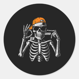 67 Meme Trendy Skeleton Halloween Funny Six Seven Classic Round Sticker