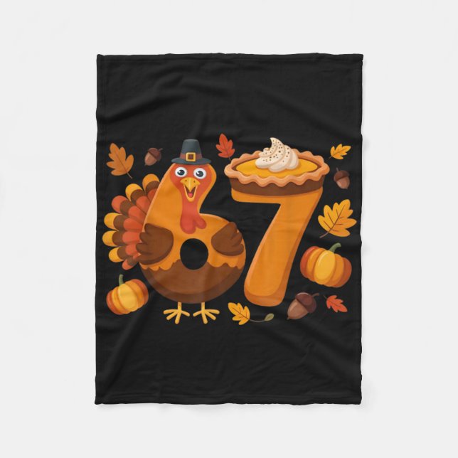 67 Meme Turkey 6-7 Funny Six Seven Thanksgiving  Fleece Blanket (Front)