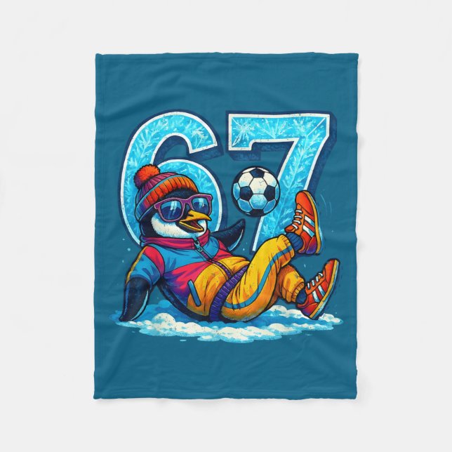 67 Penguin Soccer Funny Winter Meme Gift  Fleece Blanket (Front)