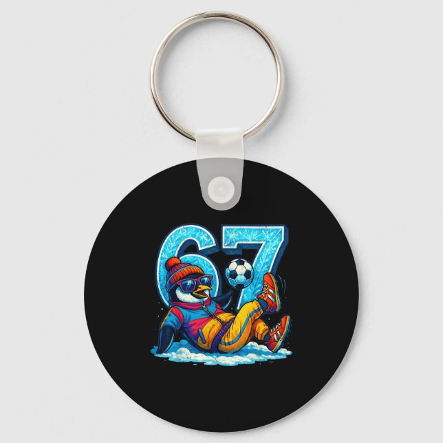 67 Penguin Soccer Funny Winter Meme Gift  Key Ring (Front)