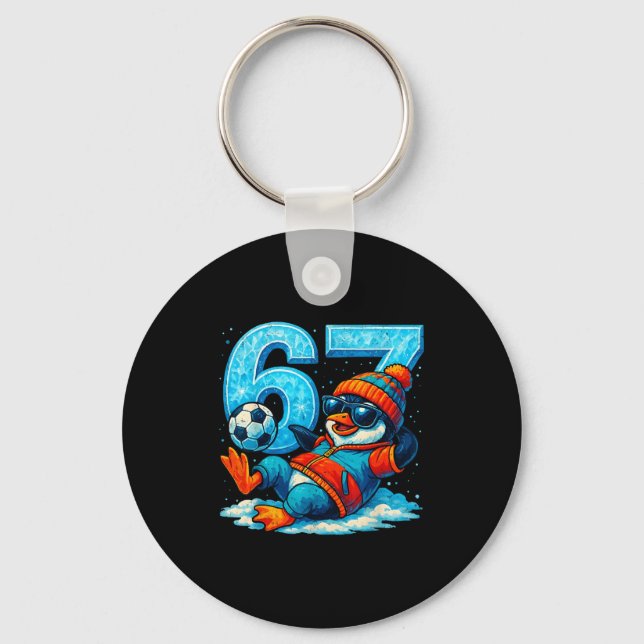 67 Penguin Soccer Funny Winter Meme Gift  Key Ring (Front)