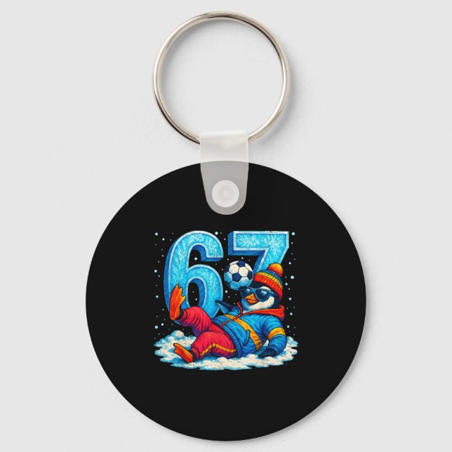 67 Penguin Soccer Funny Winter Meme Gift  Key Ring (Front)
