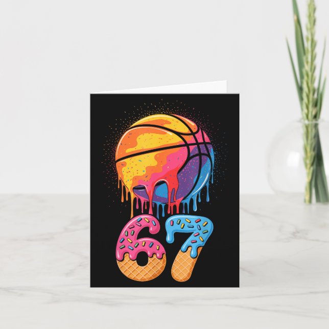 67 Player 67th Birthday Basketball Drip Number Ice Card (Front)