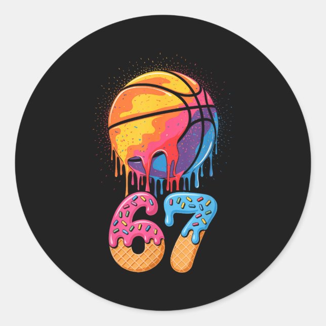 67 Player 67th Birthday Basketball Drip Number Ice Classic Round Sticker (Front)