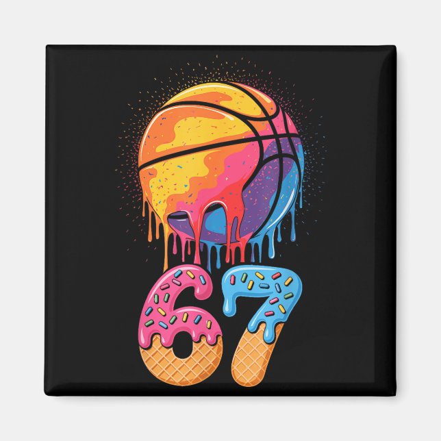 67 Player 67th Birthday Basketball Drip Number Ice Magnet (Front)