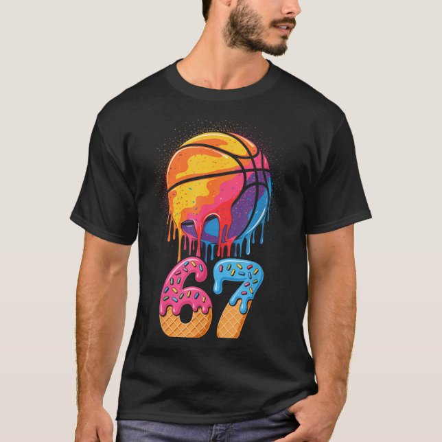 67 Player 67th Birthday Basketball Drip Number Ice T-Shirt (Front)