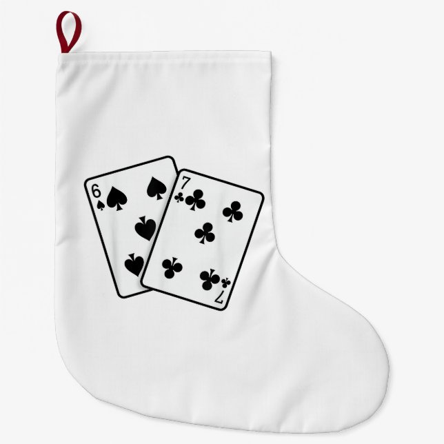 67 Playing Cards Meme Funny Six Seven Large Christmas Stocking (Front)