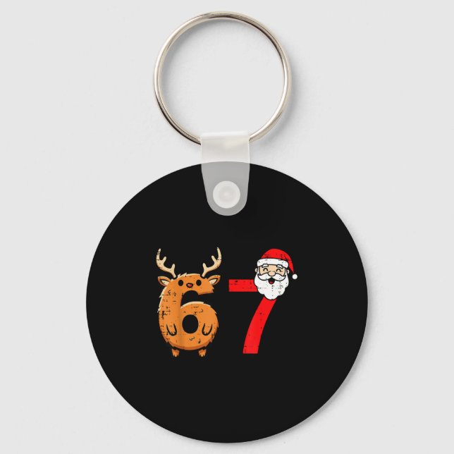 67 Reindeer Santa Funny 6 7 Meme Christmas Men Wom Key Ring (Front)