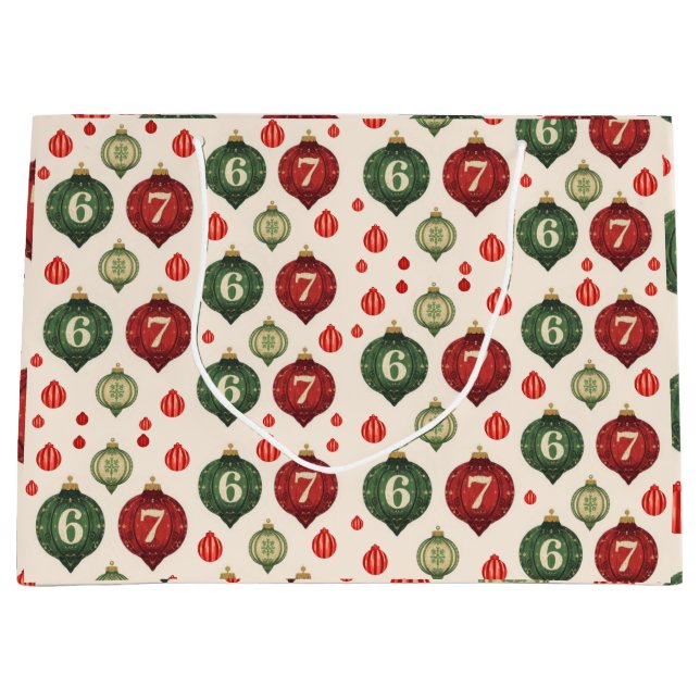 67 Retro Christmas Ornament Wrapping Paper  Large Gift Bag (Front)