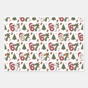 67 Santa Hat Christmas Six Seven Funny Sayings Wrapping Paper Sheet
