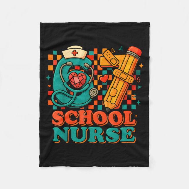 67 School Nurse Days Pencil Heart Funny Medical  Fleece Blanket (Front)