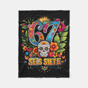 67 Seis Siete Colorful Mexican Meme Folk Art Desig Fleece Blanket