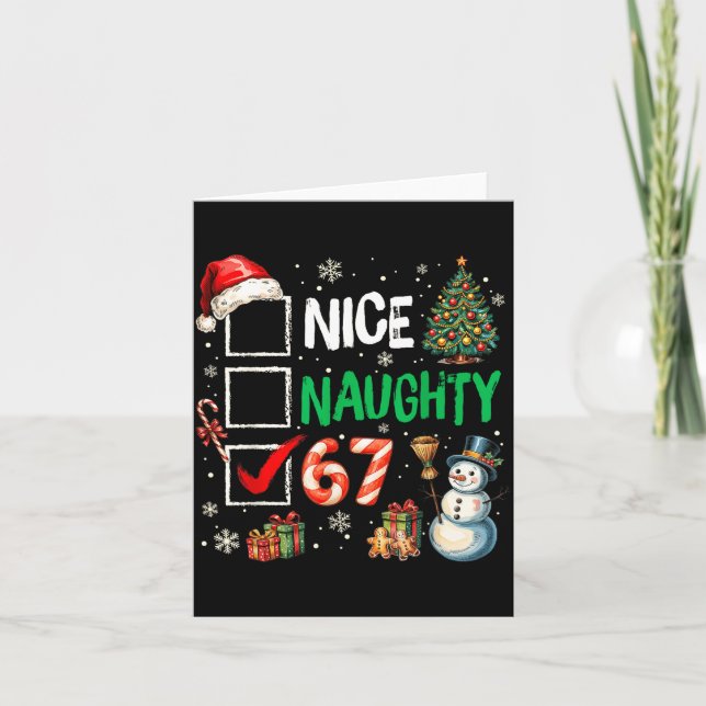 67 Shirt Nice Naughty 67 Funny Christmas Boys Girl Card (Front)