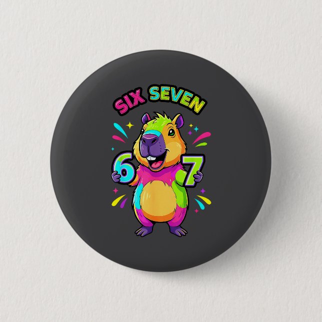 67 Six Capybara Cartoon Seven Team 6 Cm Round Badge (Front)