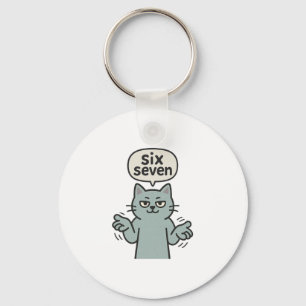 67 Six Seven 6-7 Cat - Funny Kids Gaming Brainrot Key Ring