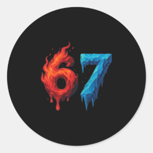 67 Six Seven 6-7 Flaming Ice - Funny Teen Kids Bra Classic Round Sticker