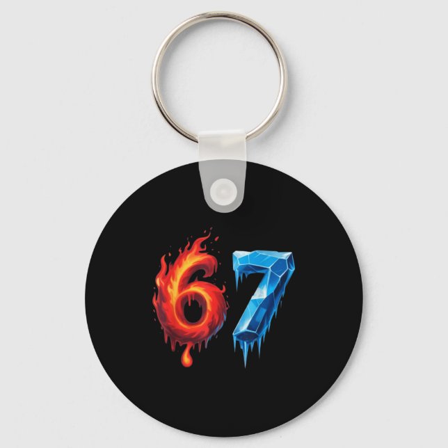 67 Six Seven 6-7 Flaming Ice - Funny Teen Kids Bra Key Ring (Front)