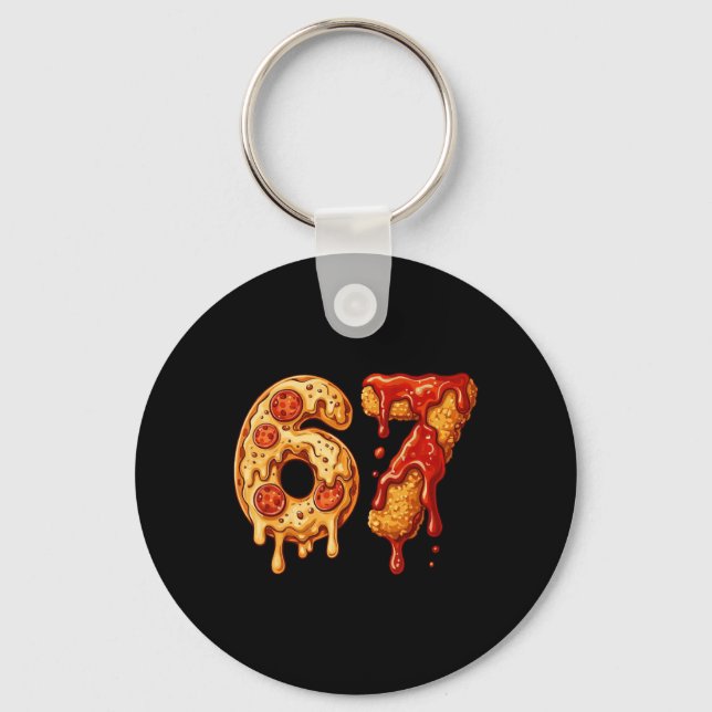 67 Six Seven 6-7 Pizza And Chicken Nugget - Brainr Key Ring (Front)