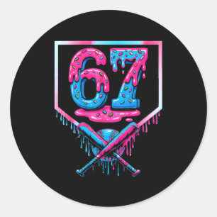 67 Six Seven Baseball Ice Cream Drip Cool Meme 67  Classic Round Sticker