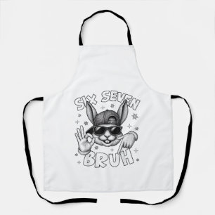 67 Six Seven Bruh Cute Bunny Face with Sunglasses  Apron