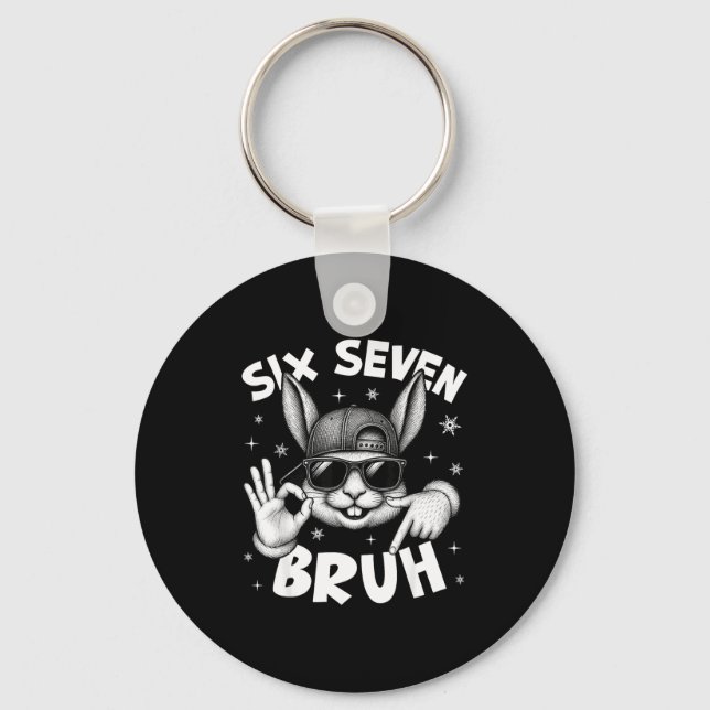 67 Six Seven Bruh Cute Bunny Face With Sungles Eas Key Ring (Front)