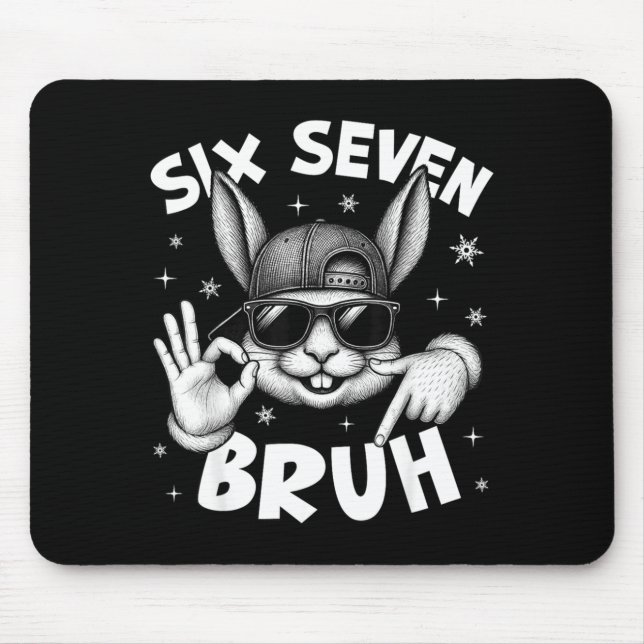 67 Six Seven Bruh Cute Bunny Face With Sungles Eas Mouse Mat (Front)