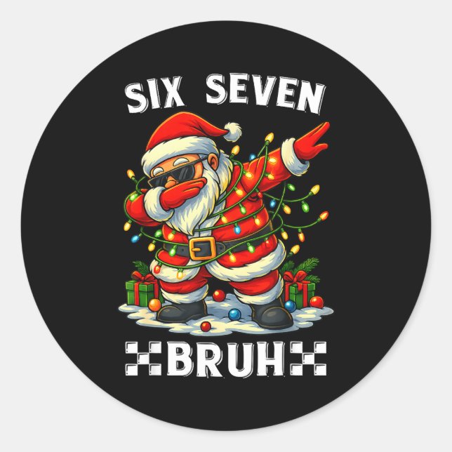67 Six Seven Bruh Funny Christmas Dabbing Santa 6  Classic Round Sticker (Front)