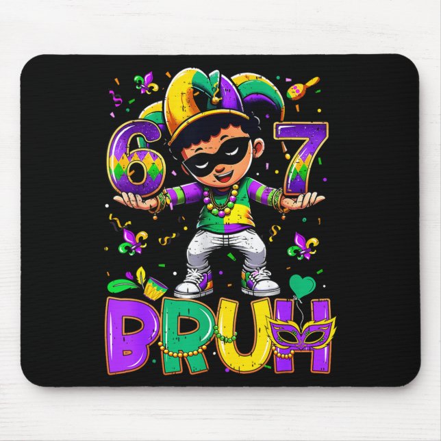 67 Six Seven Bruh Mardi Gras Jester Hat Beads Fleu Mouse Mat (Front)