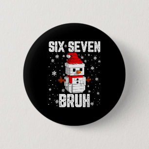 67 Six Seven Bruh Snowman Building Blocks Christma 6 Cm Round Badge