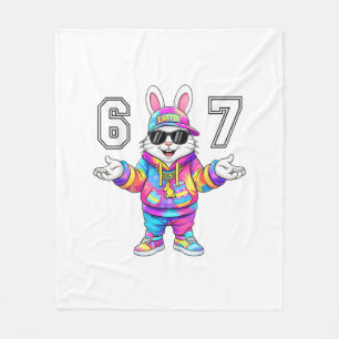 67 Six Seven Bunny Tie Dye Easter Day 67 Meme Men  Fleece Blanket
