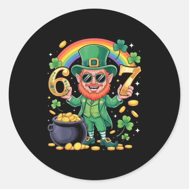 67 Six Seven Funny 6 7 Meme St Patricks Day Leprec Classic Round Sticker (Front)