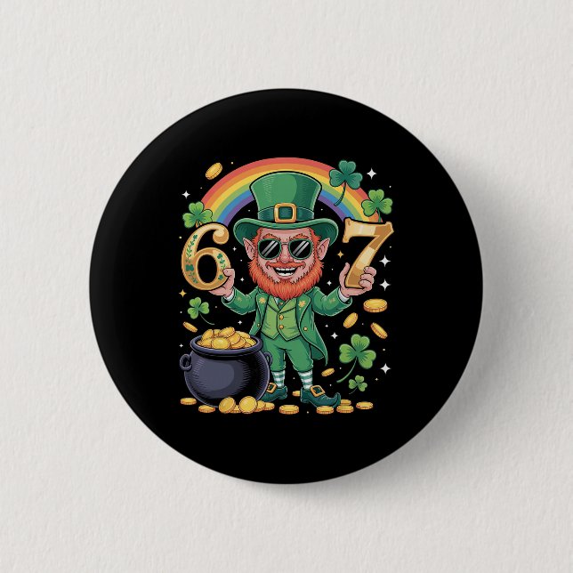 67 Six Seven Funny 6 7 Meme St Patricks Day Leprec Cm Round Badge (Front)