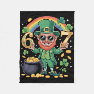 67 Six Seven Funny 6 7 Meme St Patricks Day Leprec Fleece Blanket