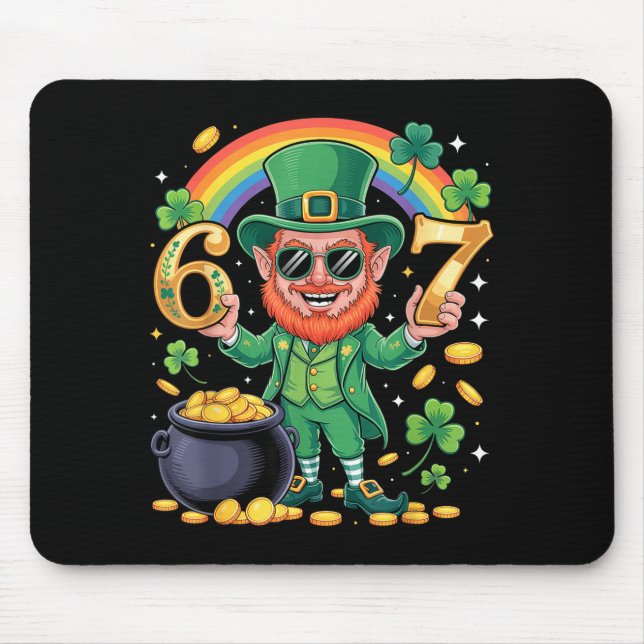 67 Six Seven Funny 6 7 Meme St Patricks Day Leprec Mouse Mat (Front)