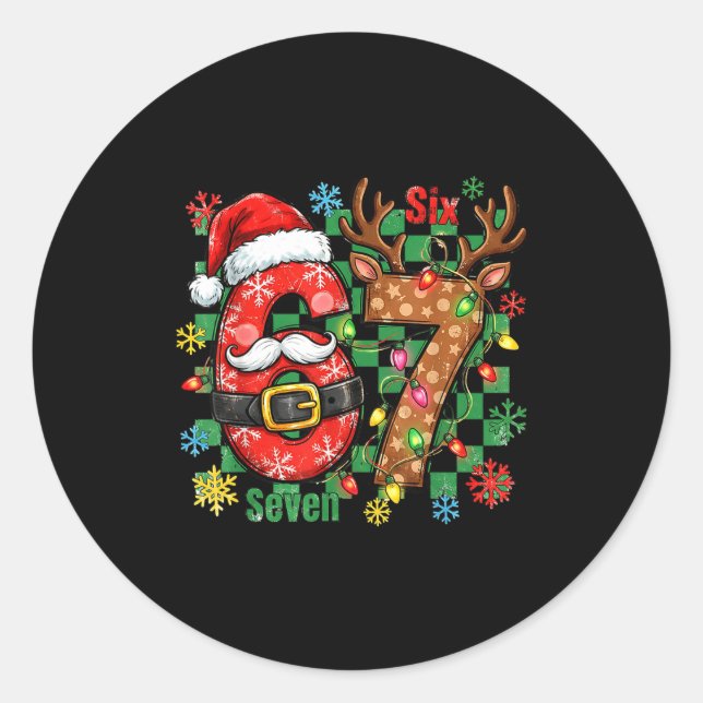 67 Six Seven Funny Christmas 6 7 Meme Joke Boys Gi Classic Round Sticker (Front)