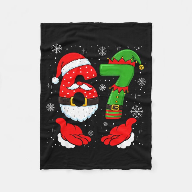67 Six Seven Funny Santa Hand 6 7 Meme Christmas M Fleece Blanket (Front)